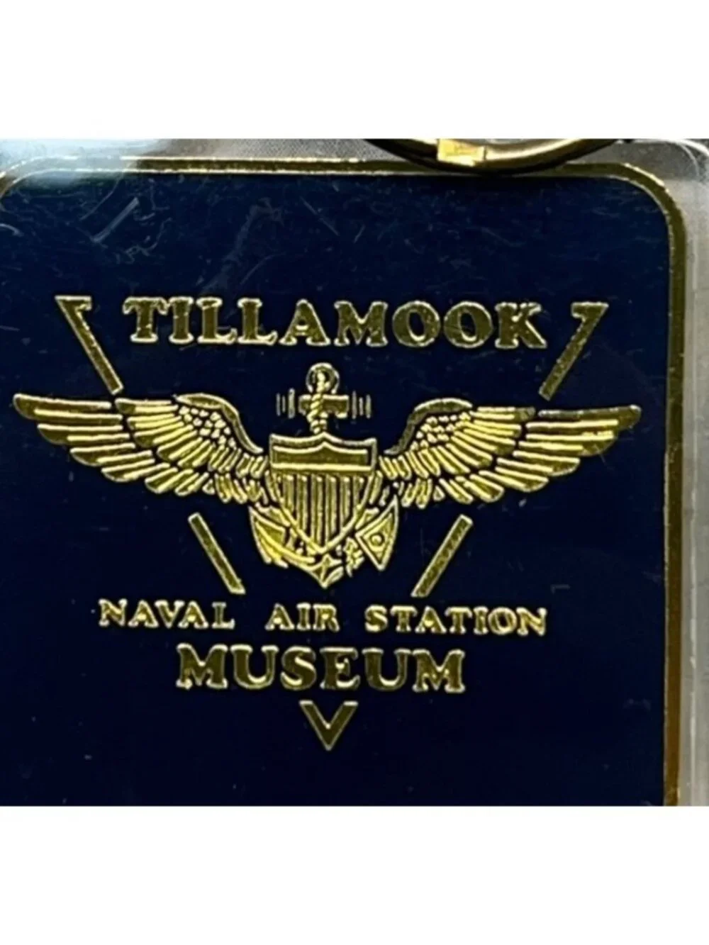 Tillamook Naval Air Station Museum Keychain Vintage Gold Logo Oregon Souvenir